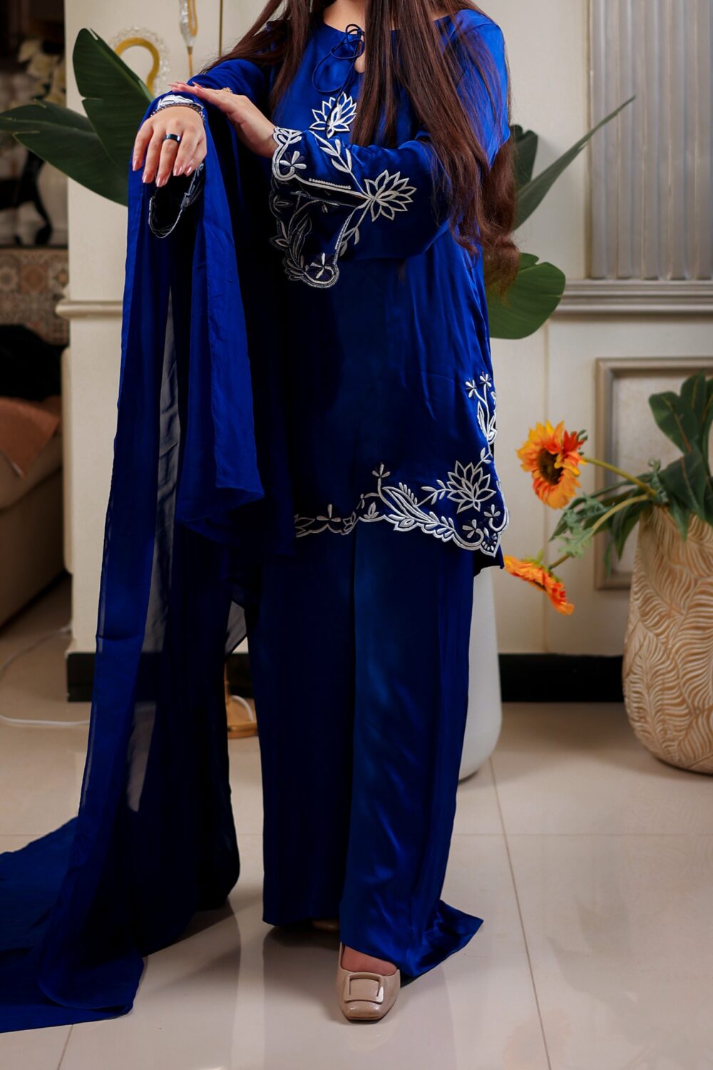 royal sapphire – deep blue embroidered silk 3 piece suit