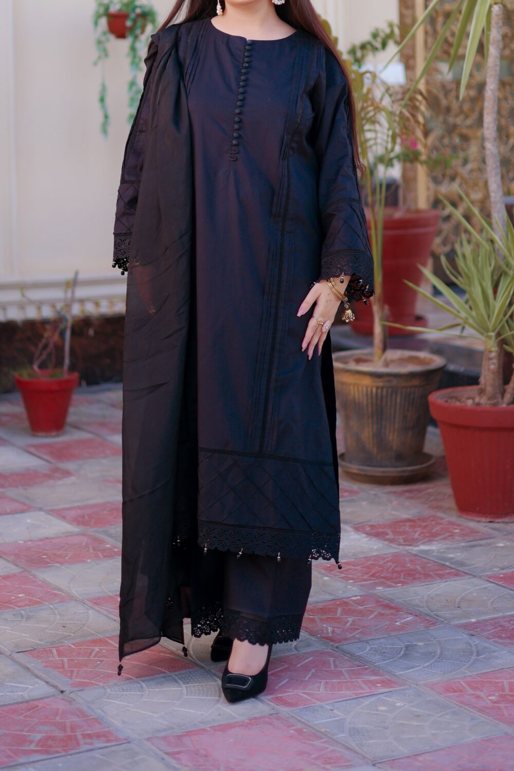midnight grace – classic black embroidered silk 3 piece suit