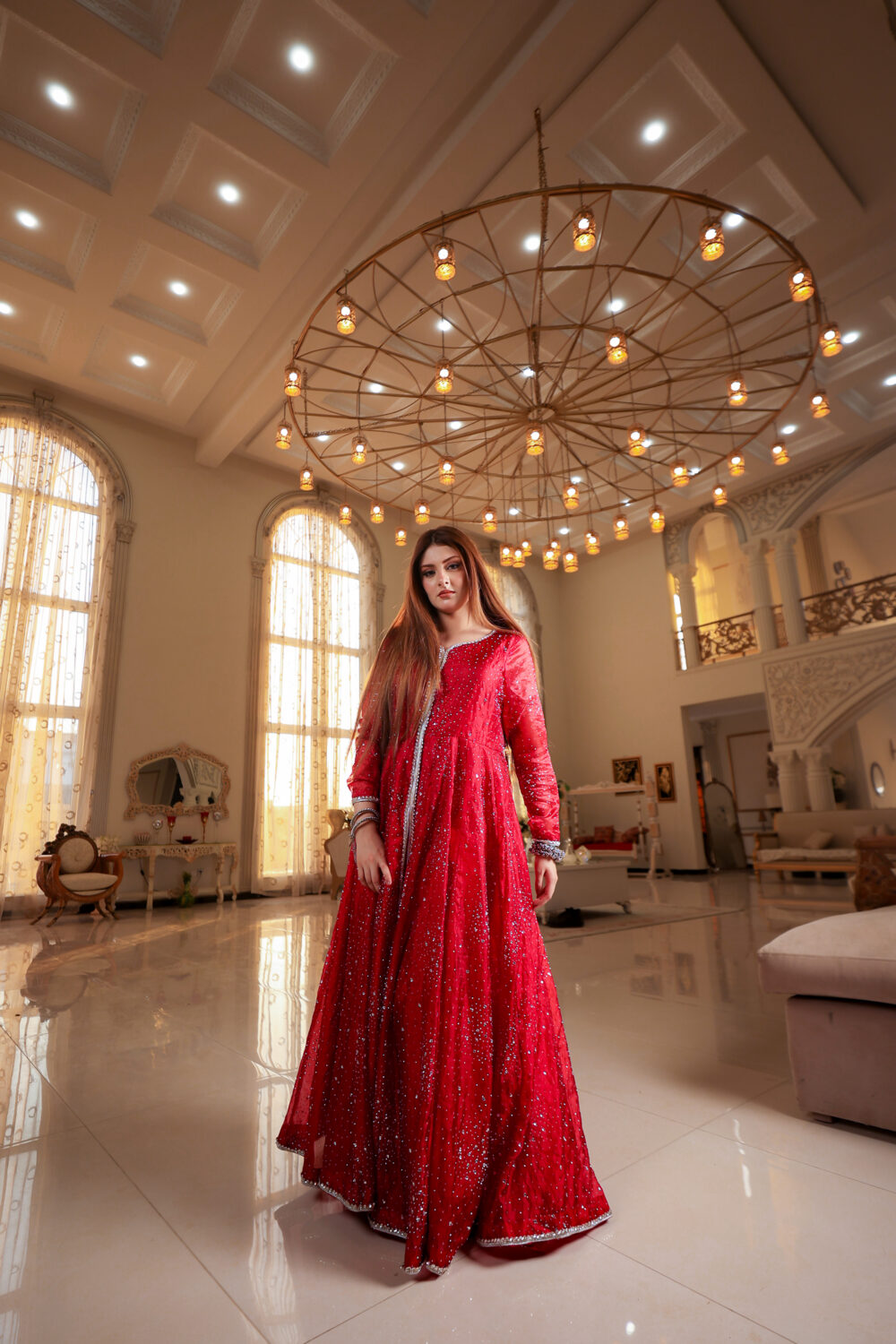 crimson royalty – heavily sequined red festive kalidaar gown