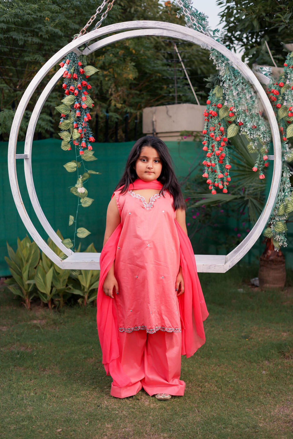 peach blossom – kids embroidered silk festive 3 piece suit
