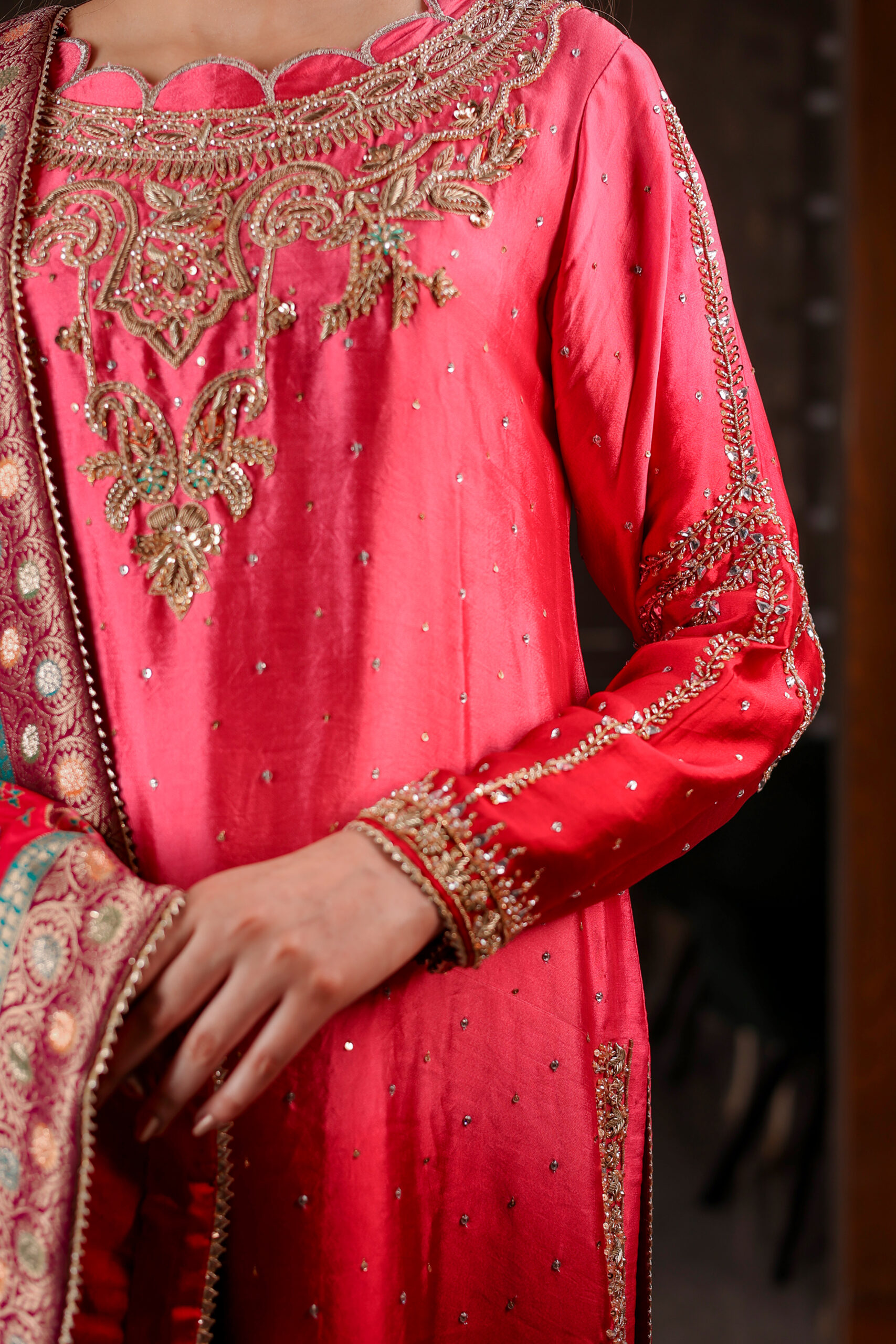 ruby sparkle – crimson red silk suit with silver sequin work ruby sparkle – crimson red silk suit with silver sequin work