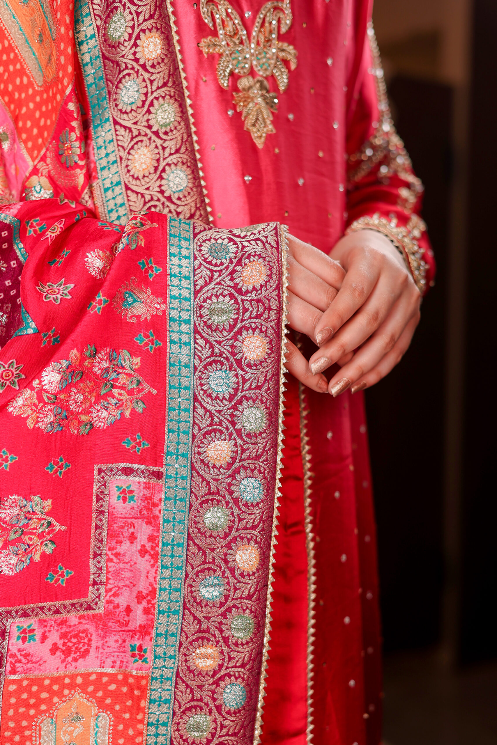 ruby sparkle – crimson red silk suit with silver sequin work ruby sparkle – crimson red silk suit with silver sequin work