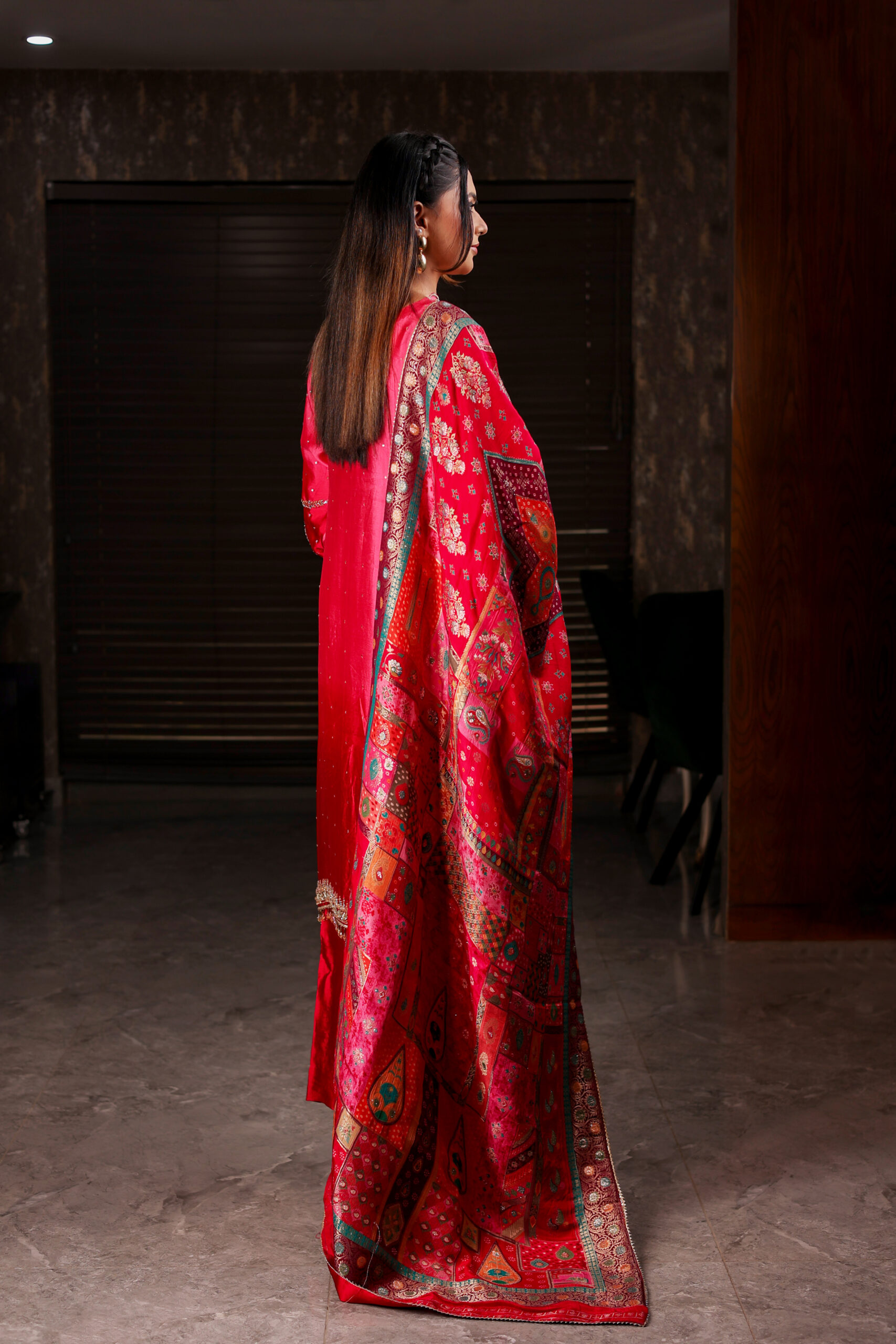 ruby sparkle – crimson red silk suit with silver sequin work ruby sparkle – crimson red silk suit with silver sequin work