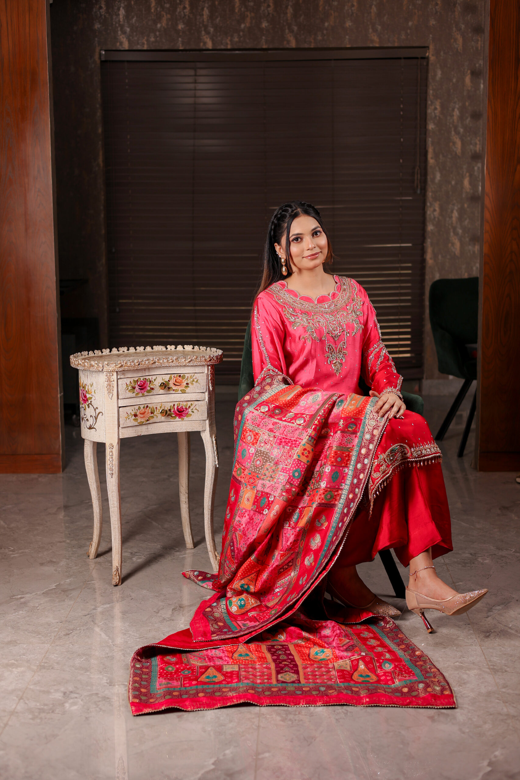 ruby sparkle – crimson red silk suit with silver sequin work ruby sparkle – crimson red silk suit with silver sequin work