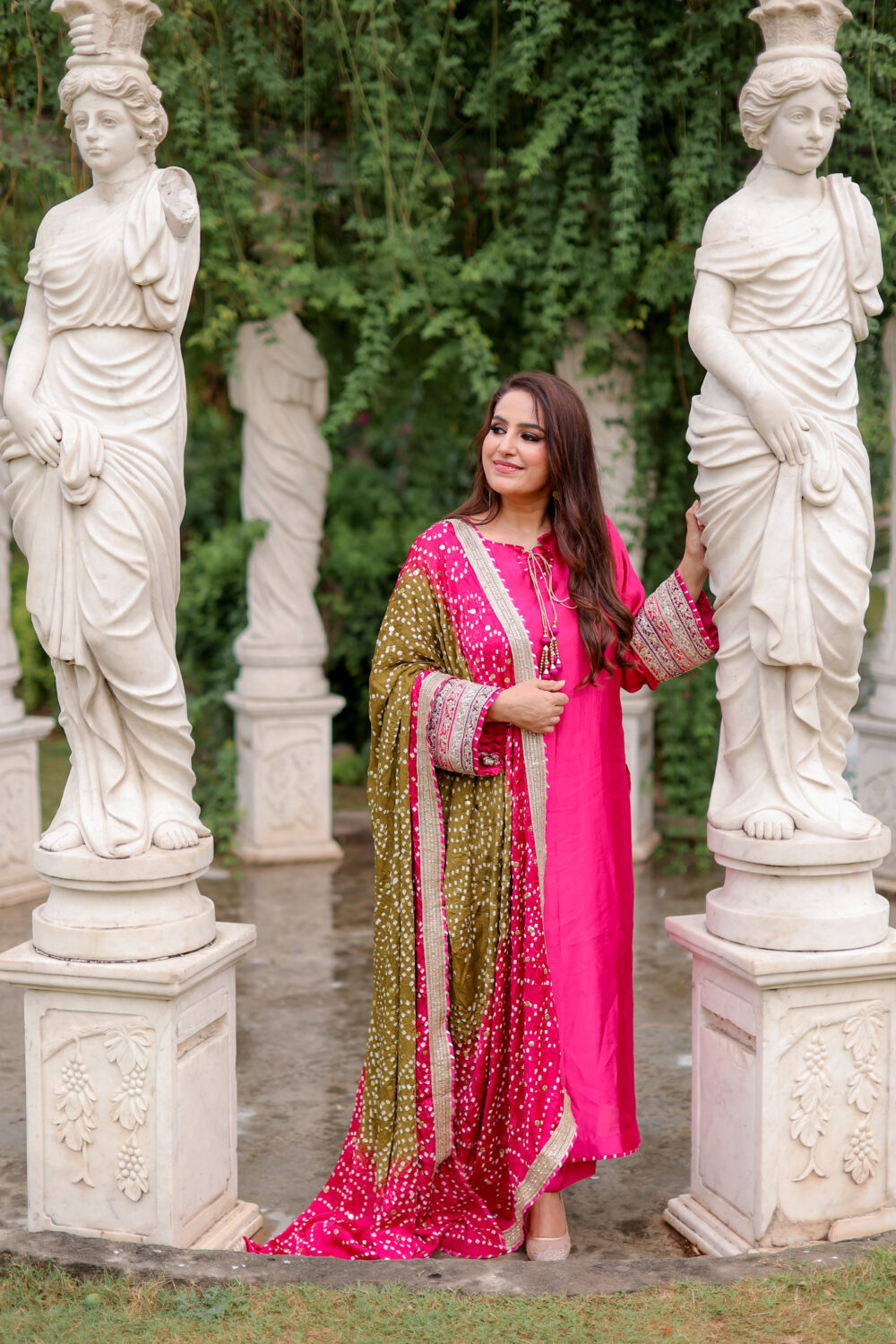 chunri dastaan – 3 piece silk festive pret with embroidered border & gota dupatta