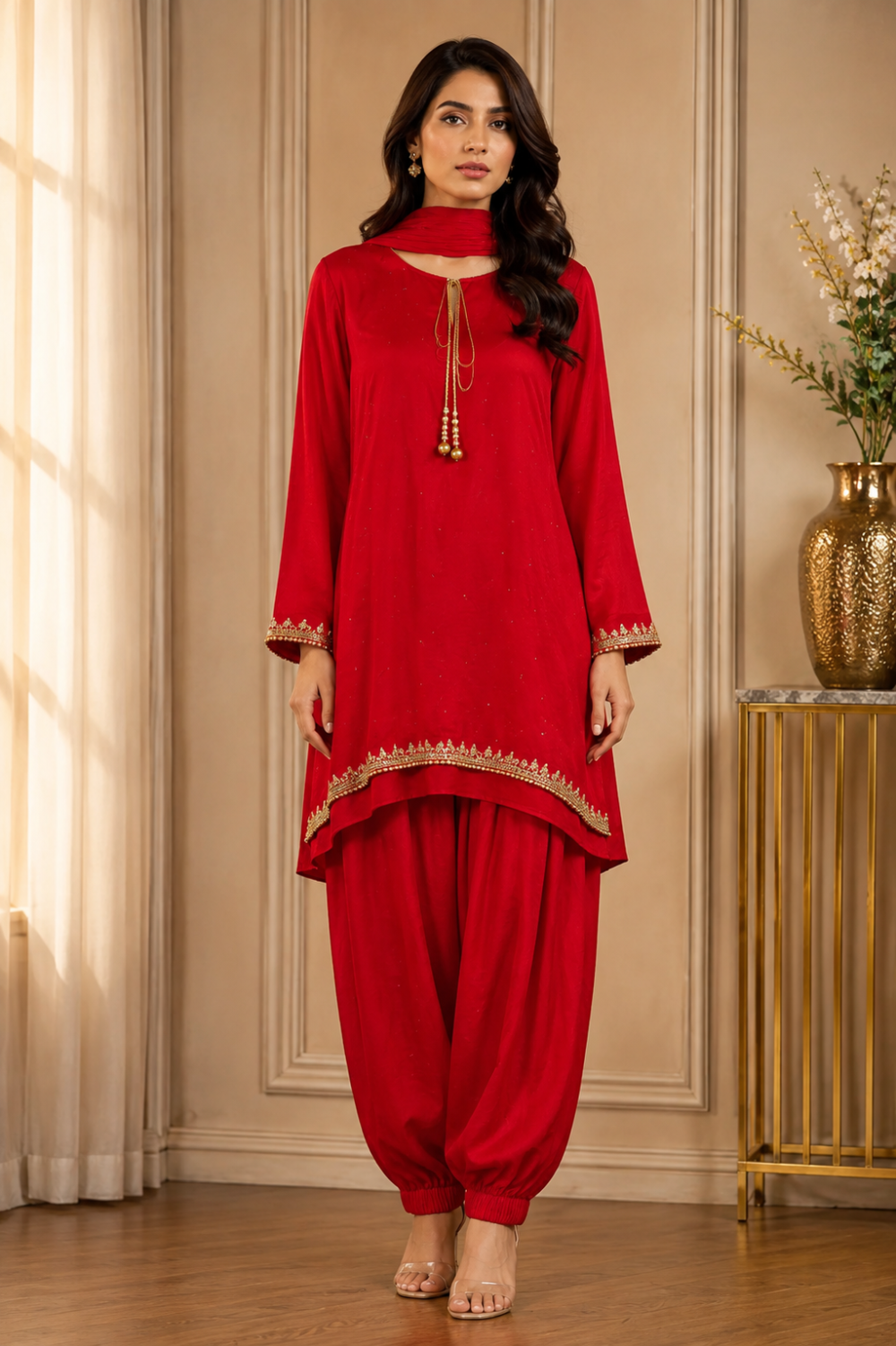 Mehvoon Bailon Shalwar with Banay Dupatta