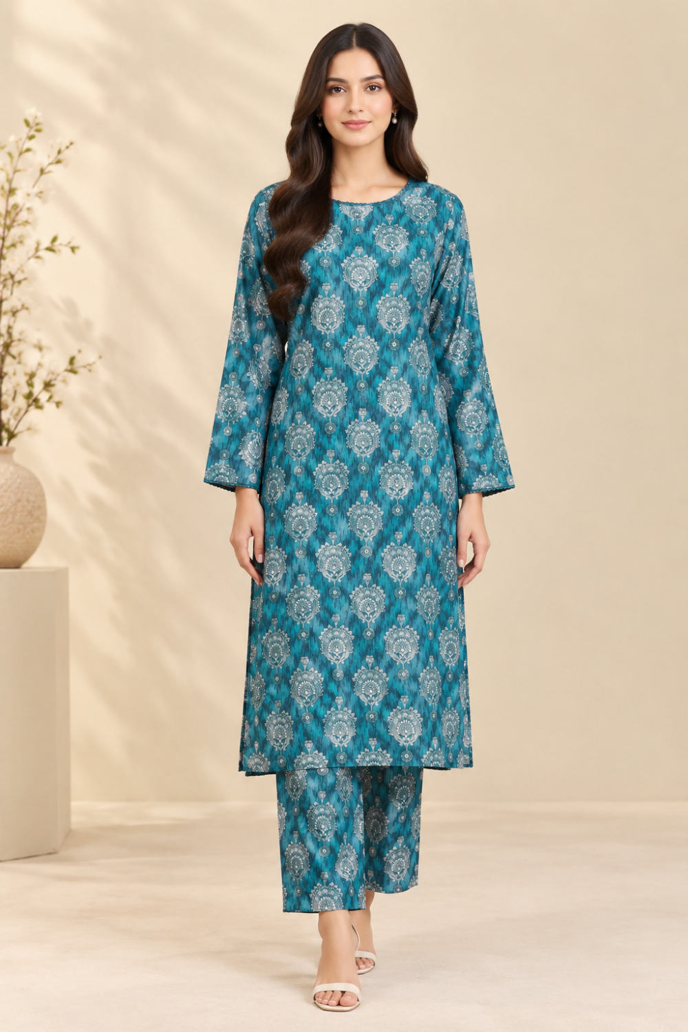 Teal Bloom Printed 2-Piece Suit