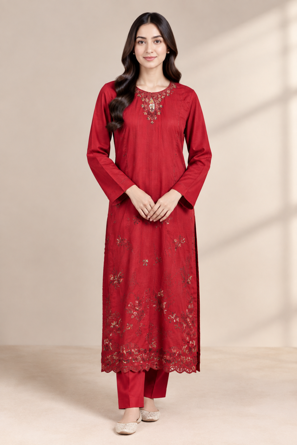 Crimson Heritage Embroidered Kurta Set