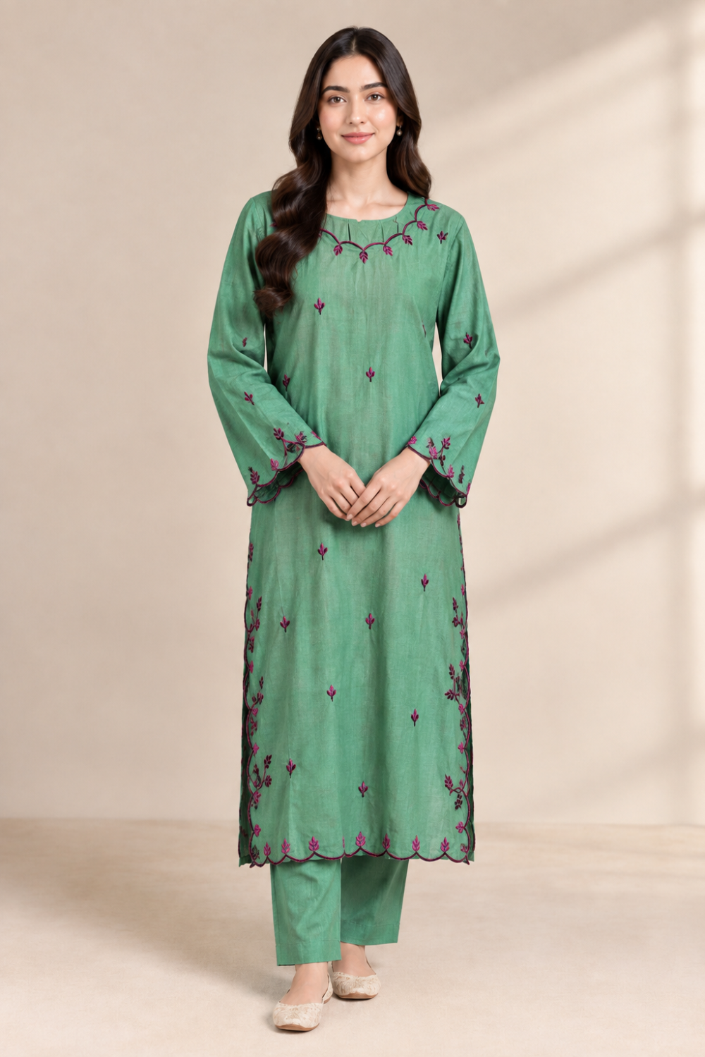 Sage Bloom Embroidered Kurta Set