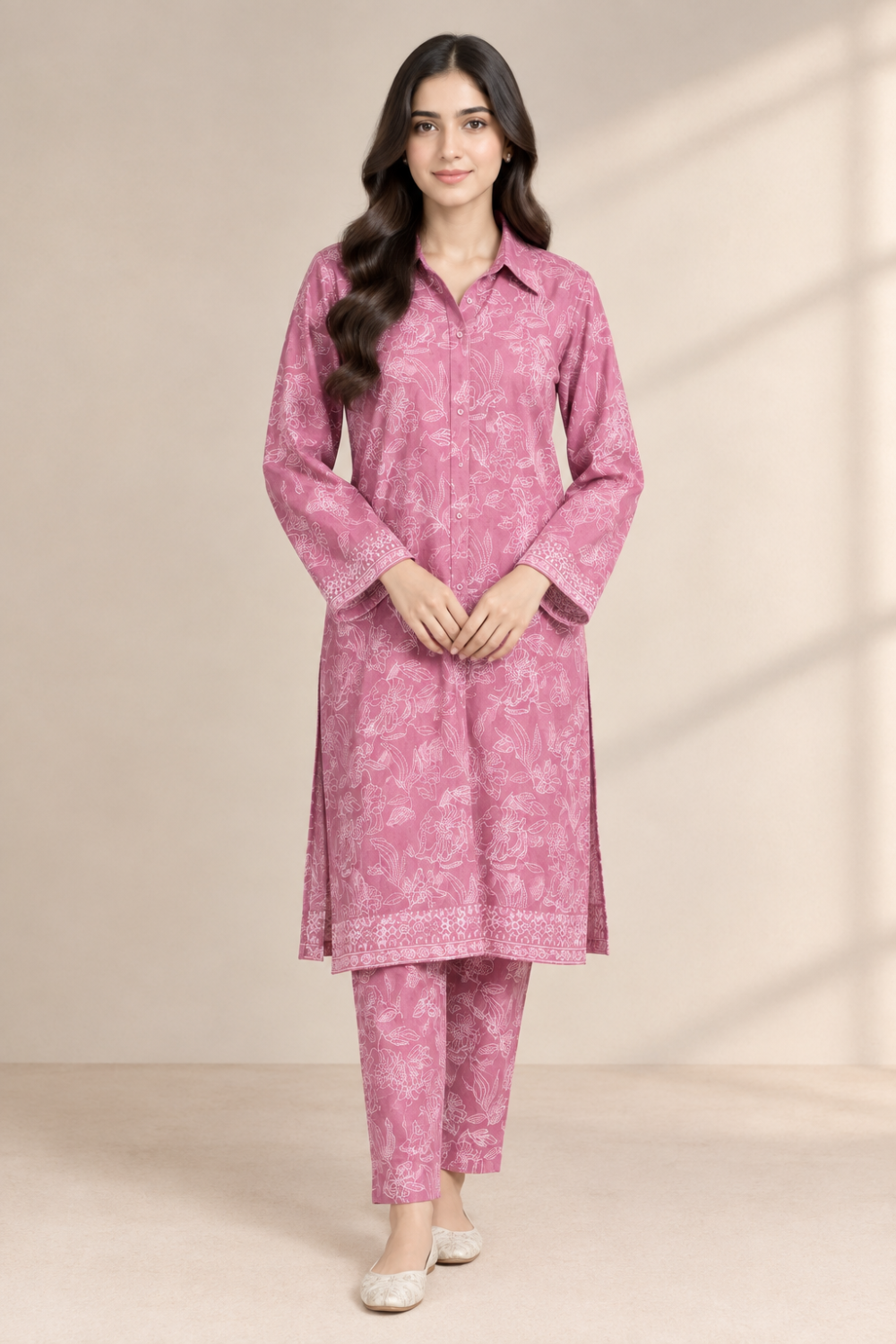 Dusty Rose Floral Printed Shirt & Shalwar