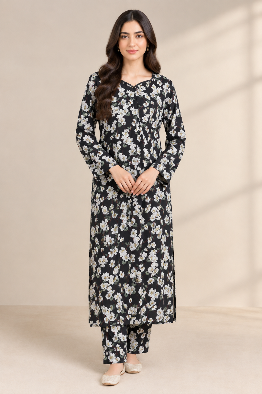 Black Floral Printed Kurta Shalwar