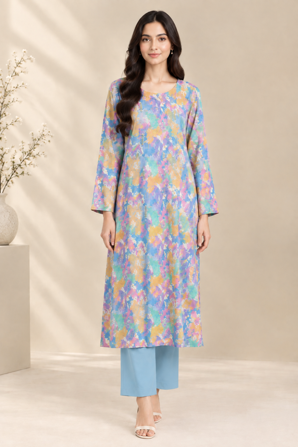 Pastel Splash Printed 2-Piece Suit