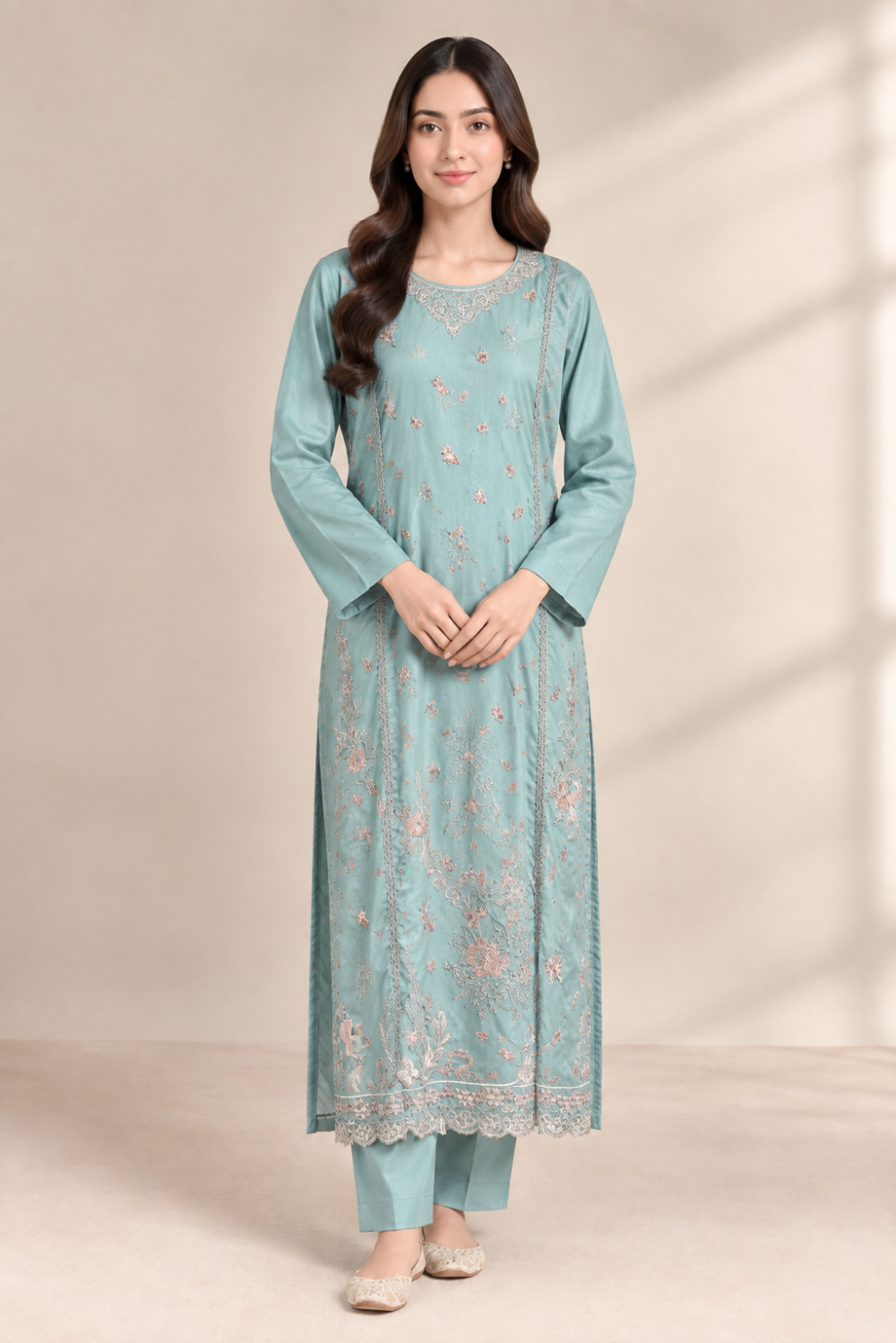 Aqua Mist Embroidered Suit