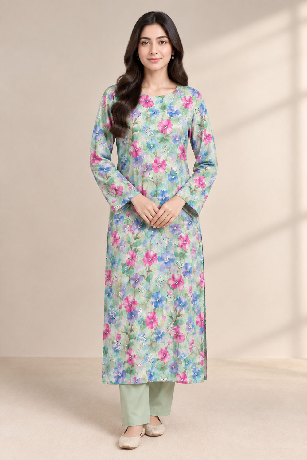 Pastel Watercolor Floral Kurta Shalwar